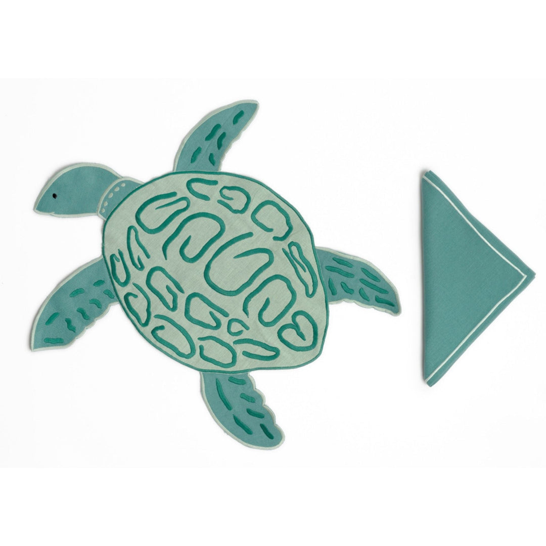 Green Linen Sea Turtle Placemat & Napkin Set