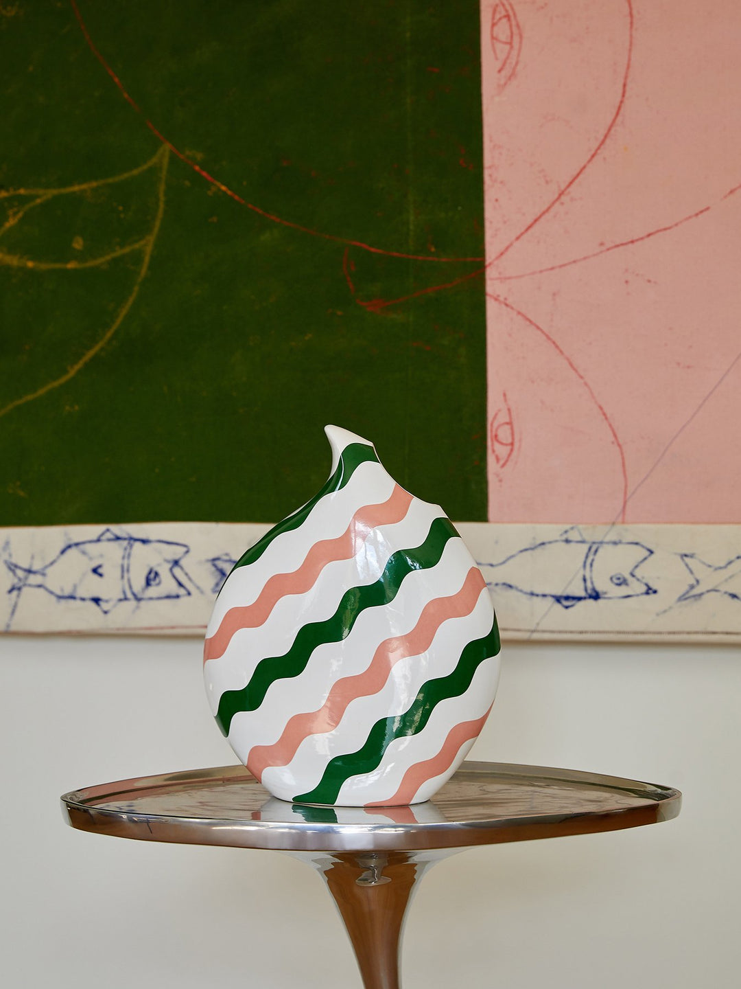 Pink & Green Scallop Teardrop Vase