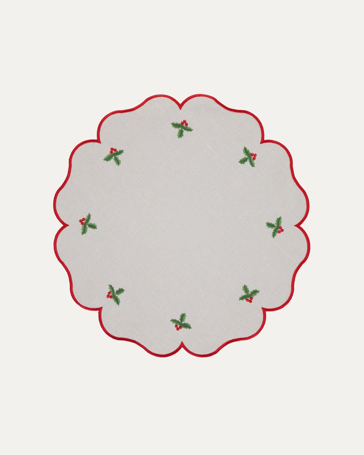 Embroidered Holly Placemat