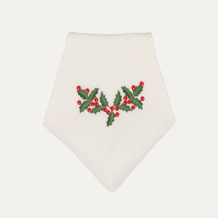 Holly Embroidered Linen Napkin