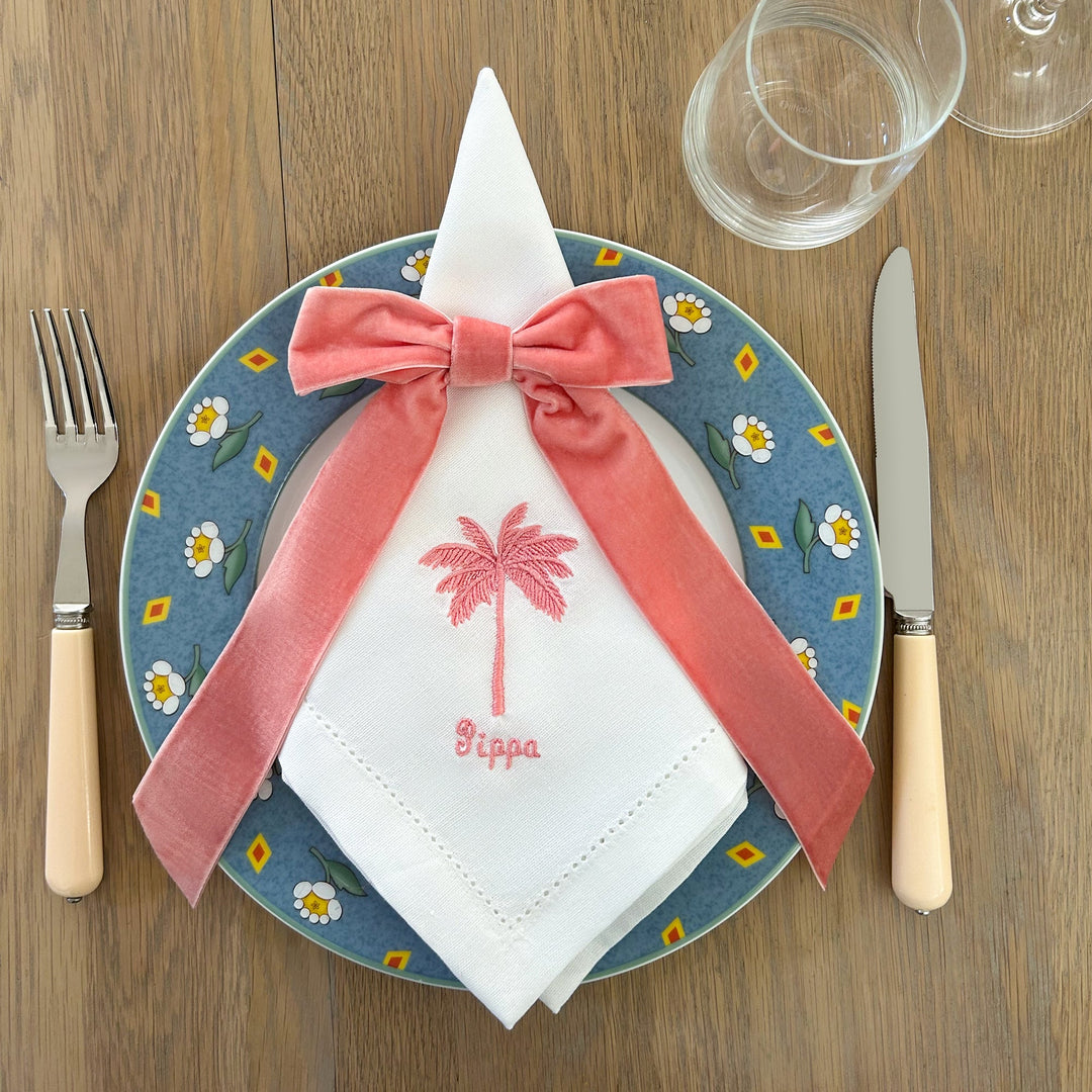 Pink Palm Tree Embroidered Napkins