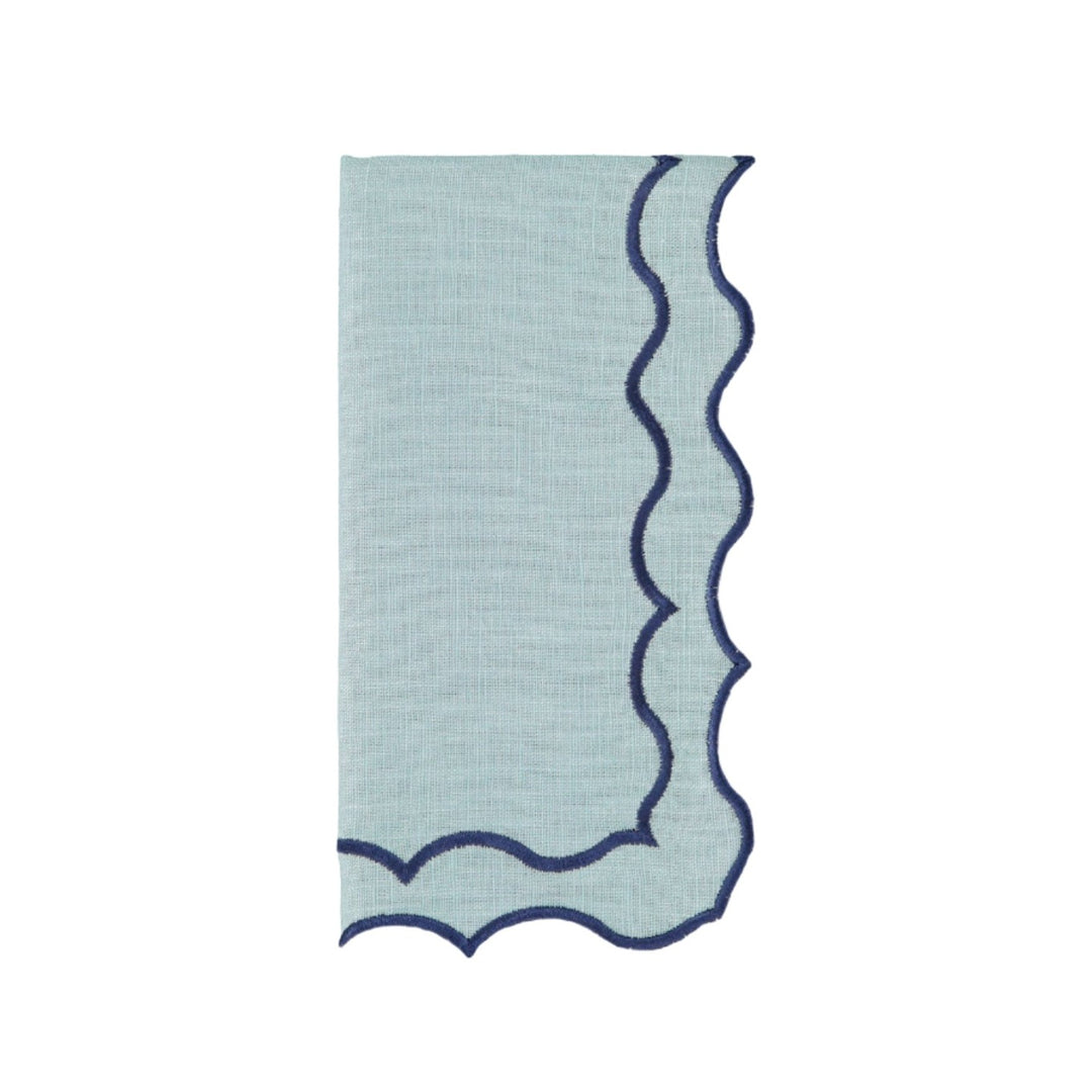 Scalloped Linen Napkin - Aqua & Navy