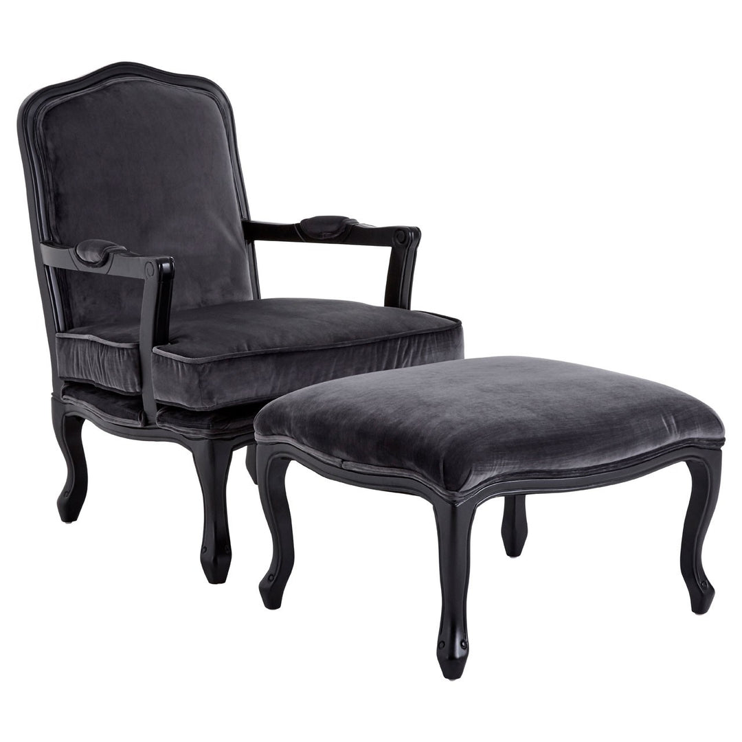 Theodore Gunmetal Grey and Black Armchair and Footstool