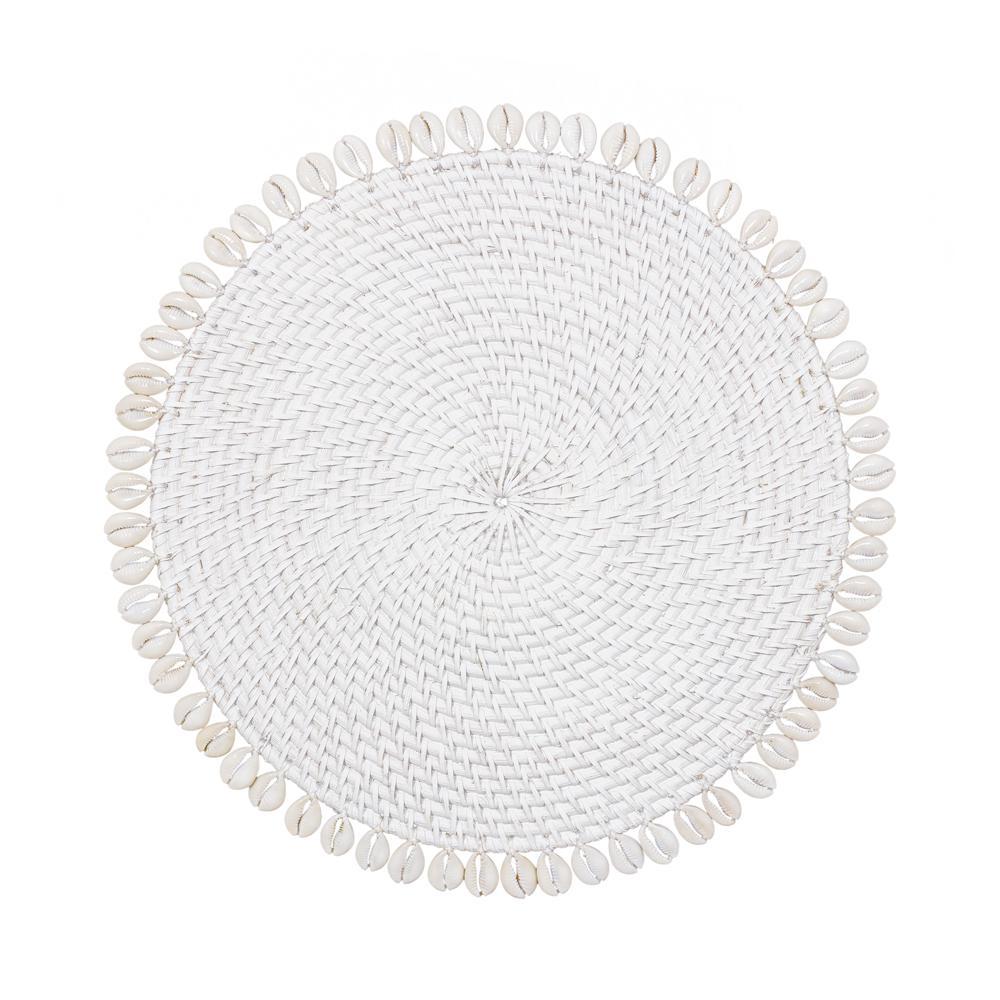 White Rattan & Cowrie Shell Placemats - Set of 4