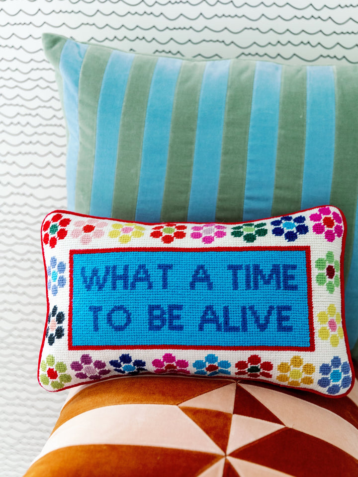 What A Time To Be Alive Needlepoint Cushion