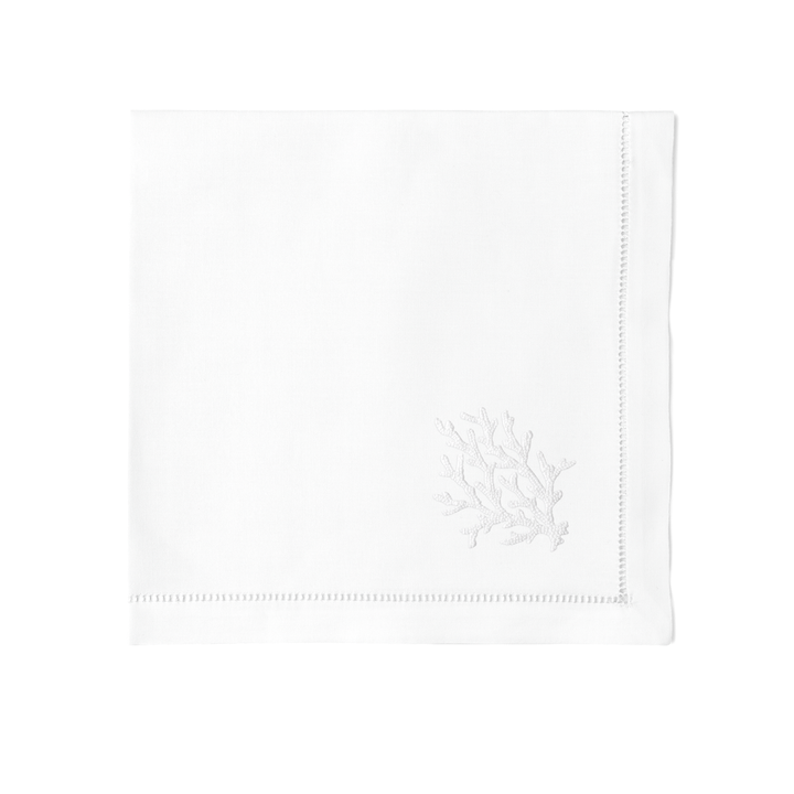 Coral Knot White Embroidered Napkins - Set of 4