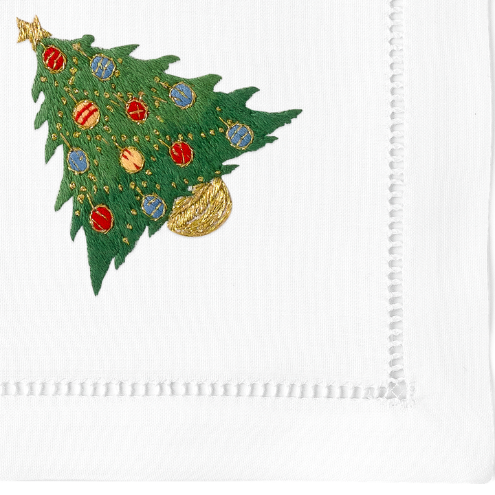 Ornament Tree Embroidered Napkins - Set of 4