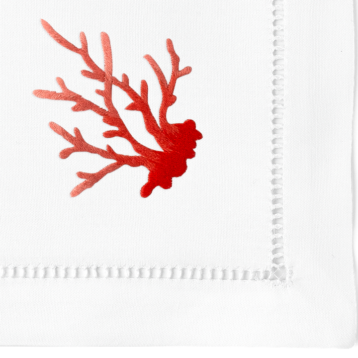 Red Coral Embroidered Napkins - Set of 4