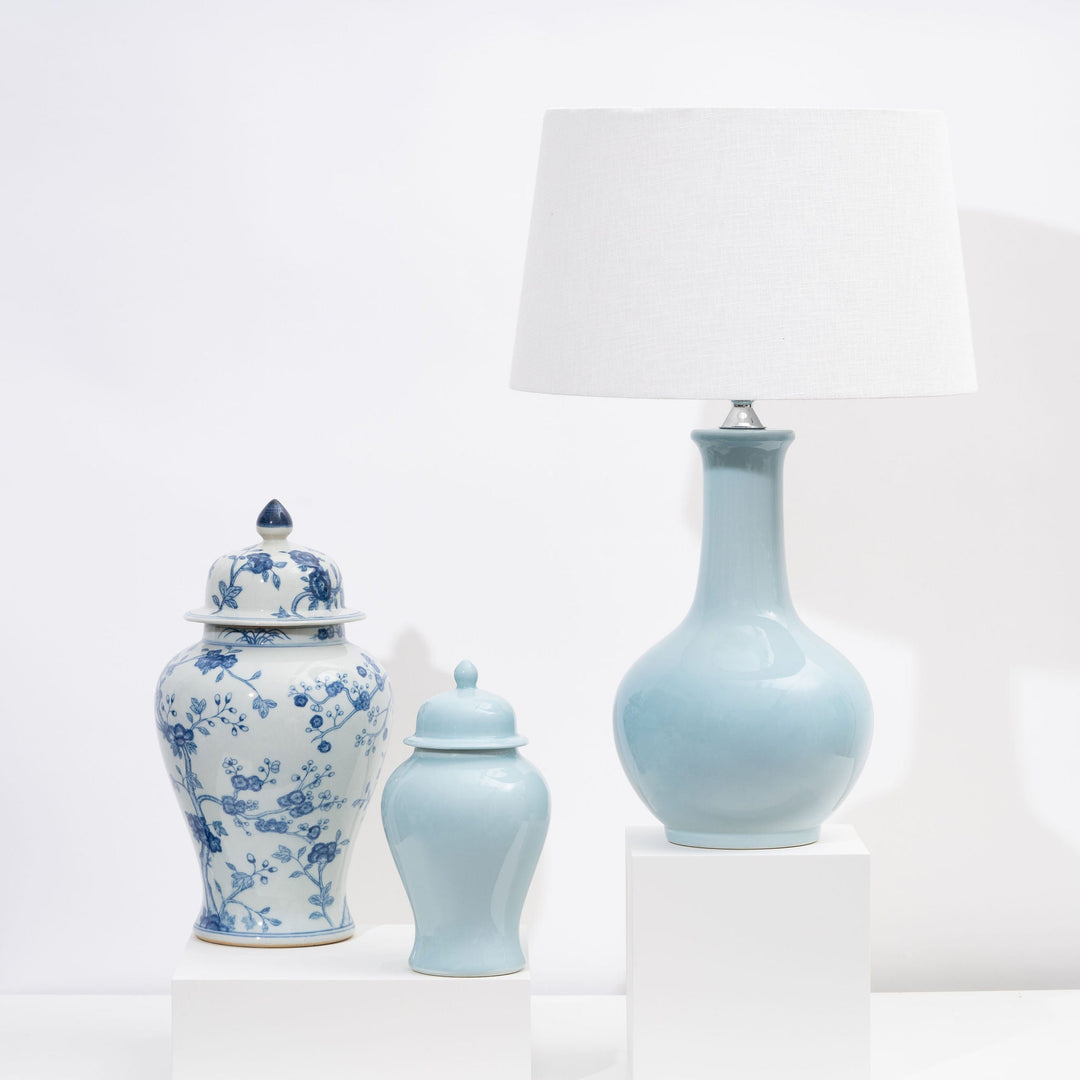 Giant Blue & White Clematis Ceramic Table Lamp
