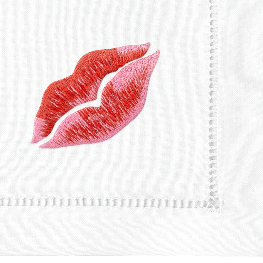 Kiss Embroidered Napkins - Set of 4