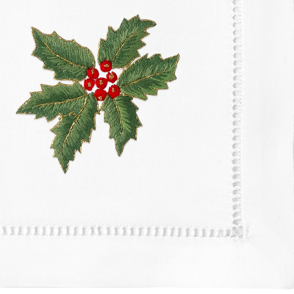 Holly Embroidered Napkins - Set of 4