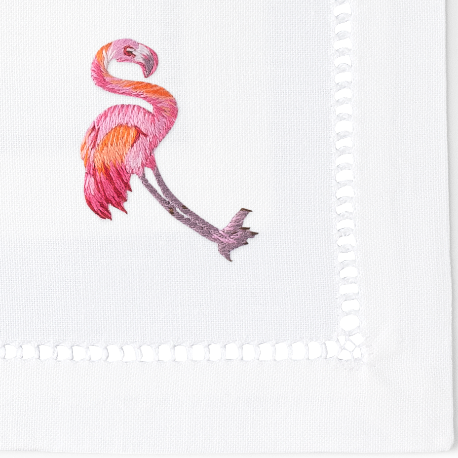 Flamingo Embroidered Cocktail Napkins