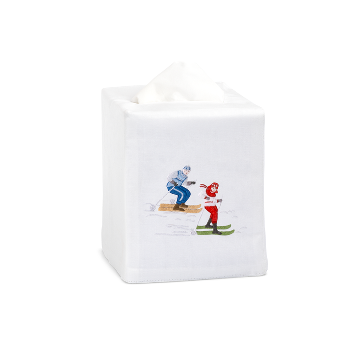 Skiers Embroidered Tissue Box Cover