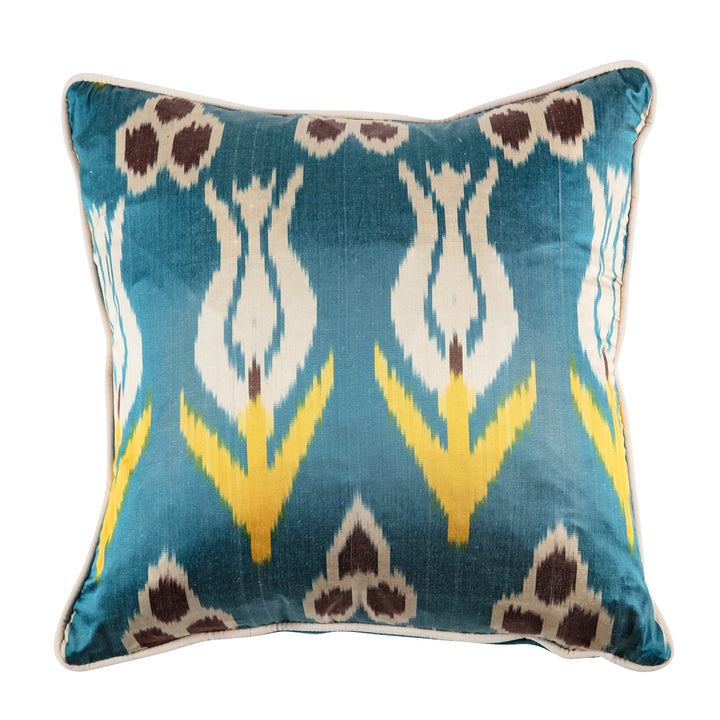 Blue Floral Square Ikat Cushion - Limited Edition