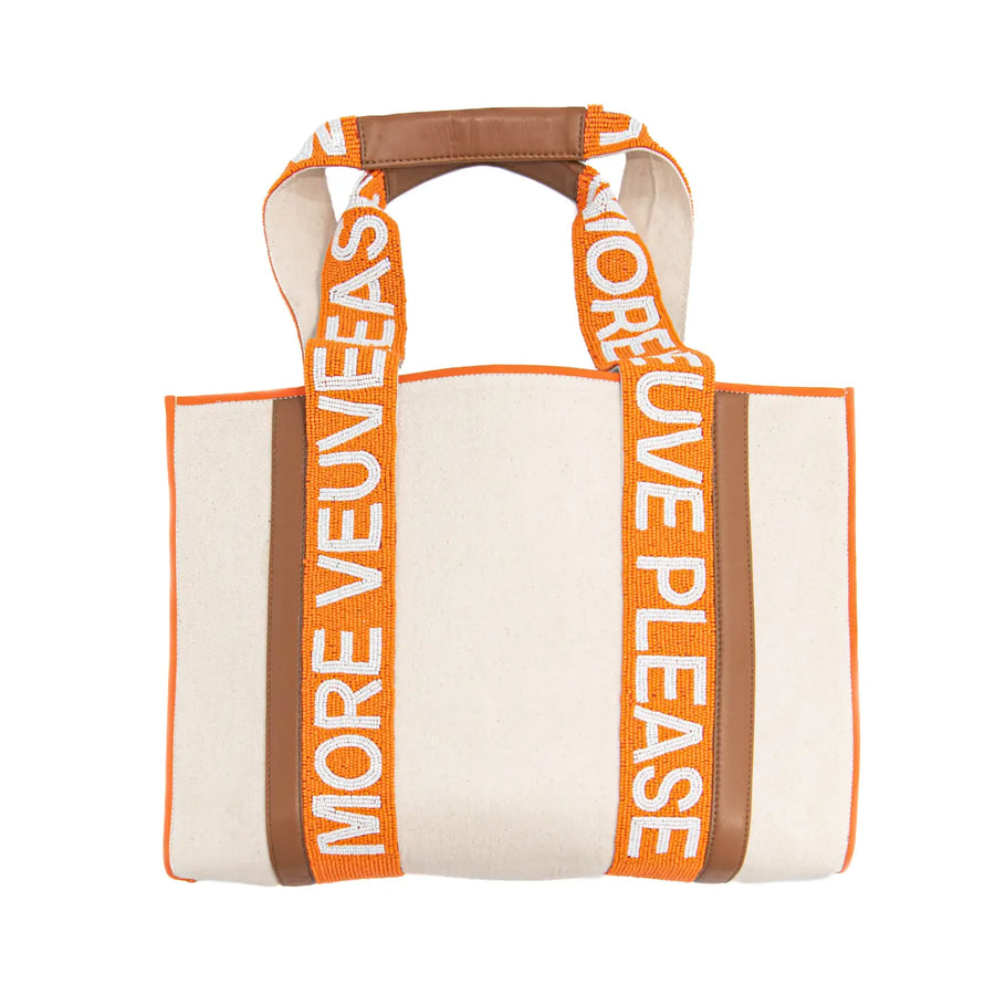 "More Veuve Please" Beaded Canvas Tote Bag