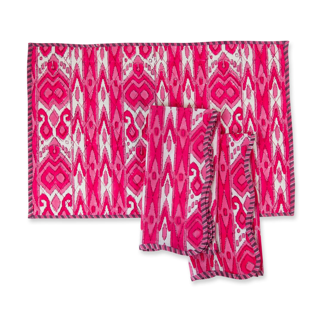 Pink Poppy Ikat Quilted Placemats - Set of 4