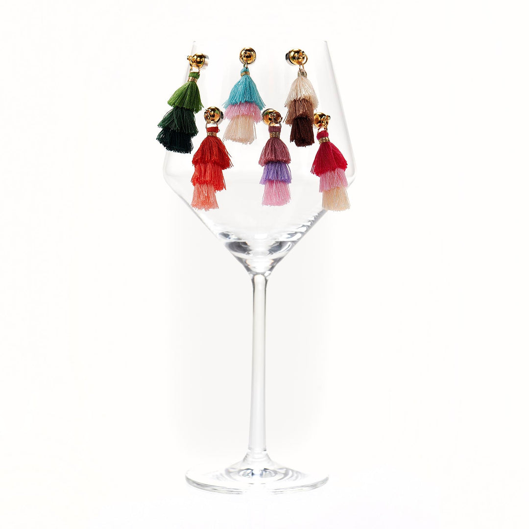 Tiered Tassel Magnetic Wine Glass Charms - Set of 6