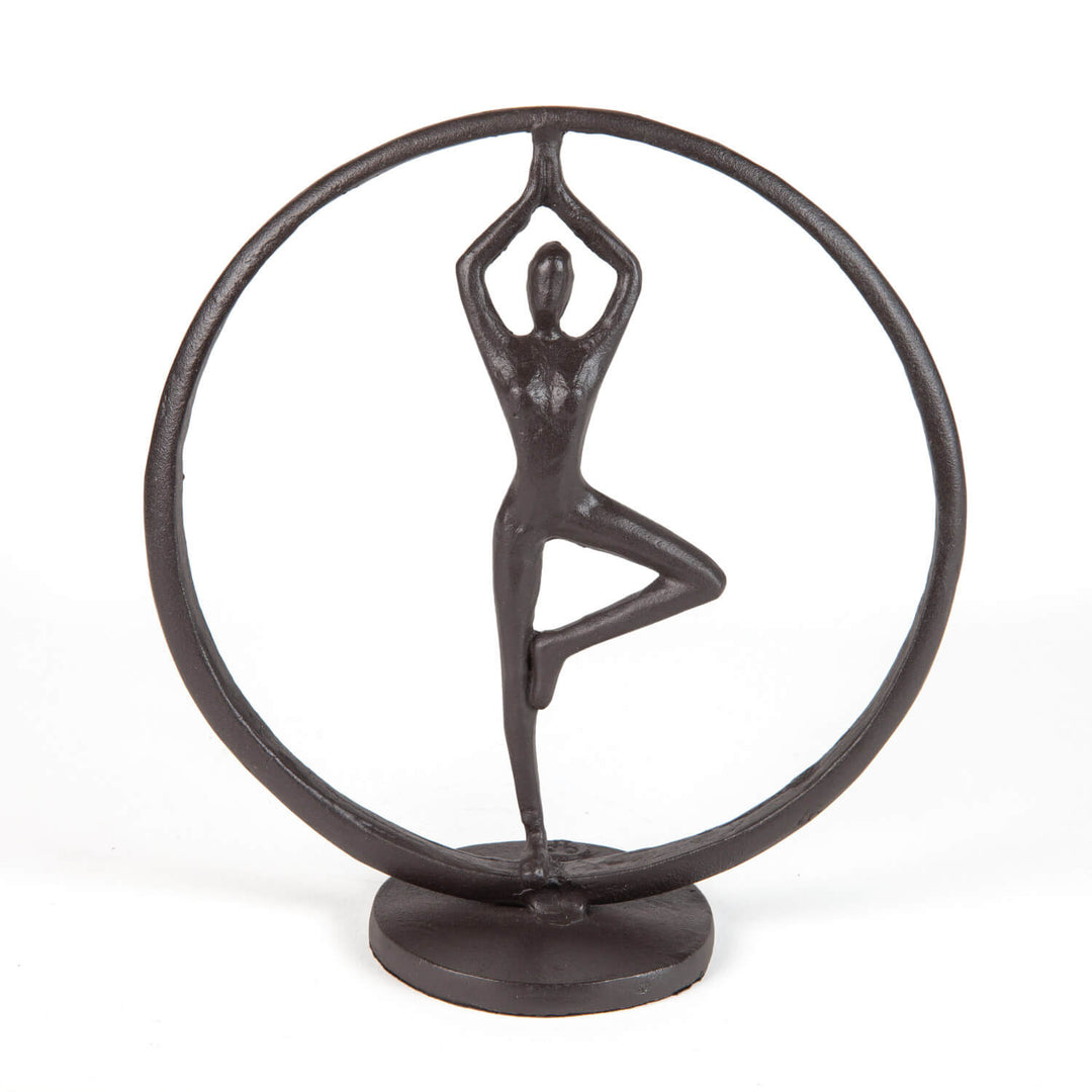 Yoga Tree Pose Circle Cast Iron Sculpture