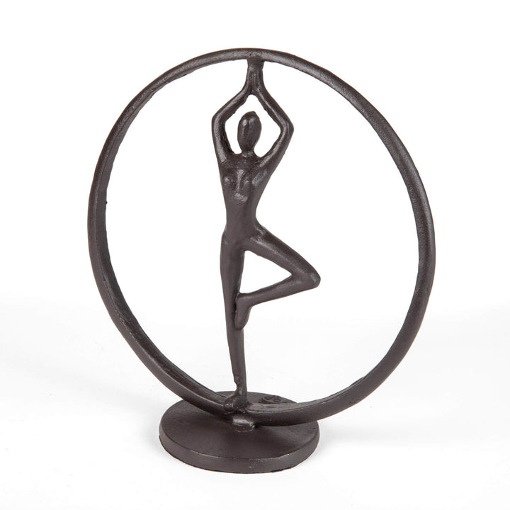 Yoga Tree Pose Circle Cast Iron Sculpture