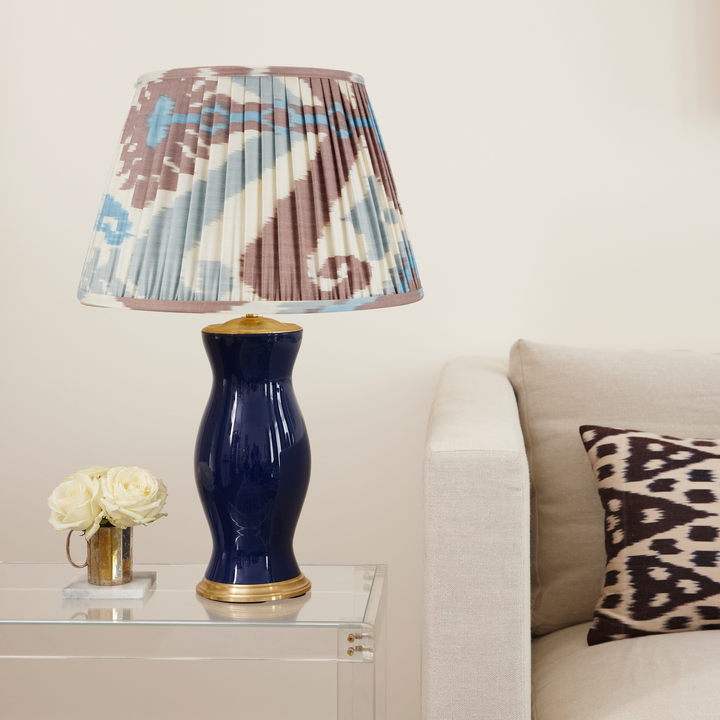 Blue and Terracotta Silk Ikat Lampshade