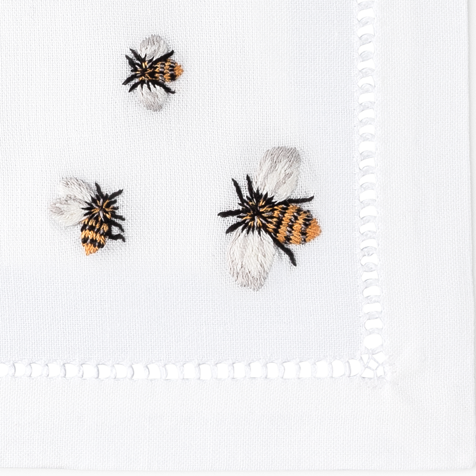 Embroidered Bees Cocktail Napkins