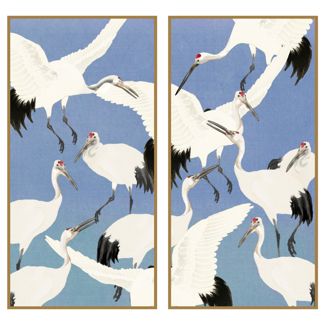 Dancing Heron Diptych Panel - Bluebird