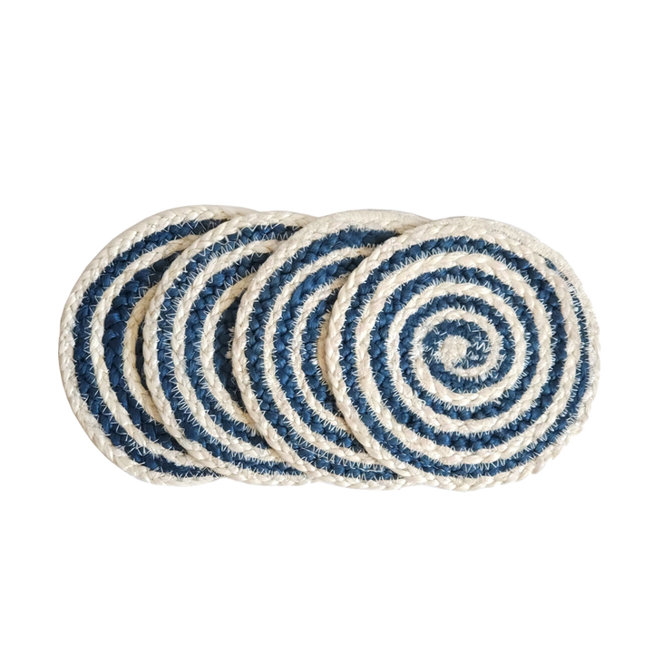 Kata Blue and White Spiral Coasters - Set of 4