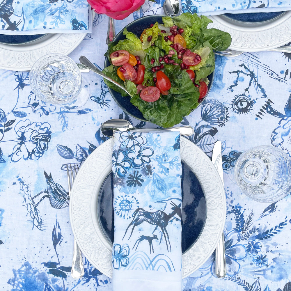 Wildlife Washed Linen Tablecloth