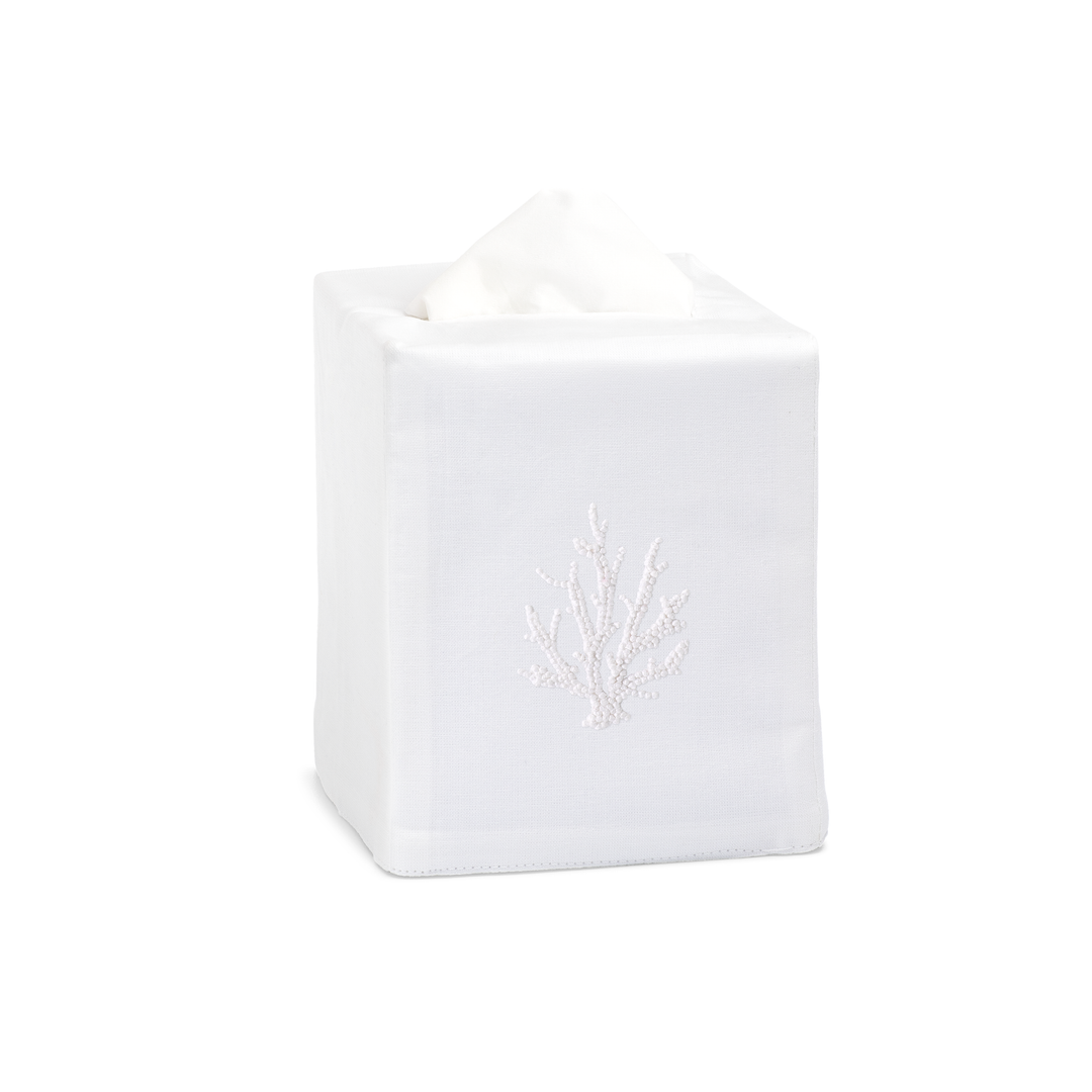 White Coral Knot Embroidered Tissue Box Cover