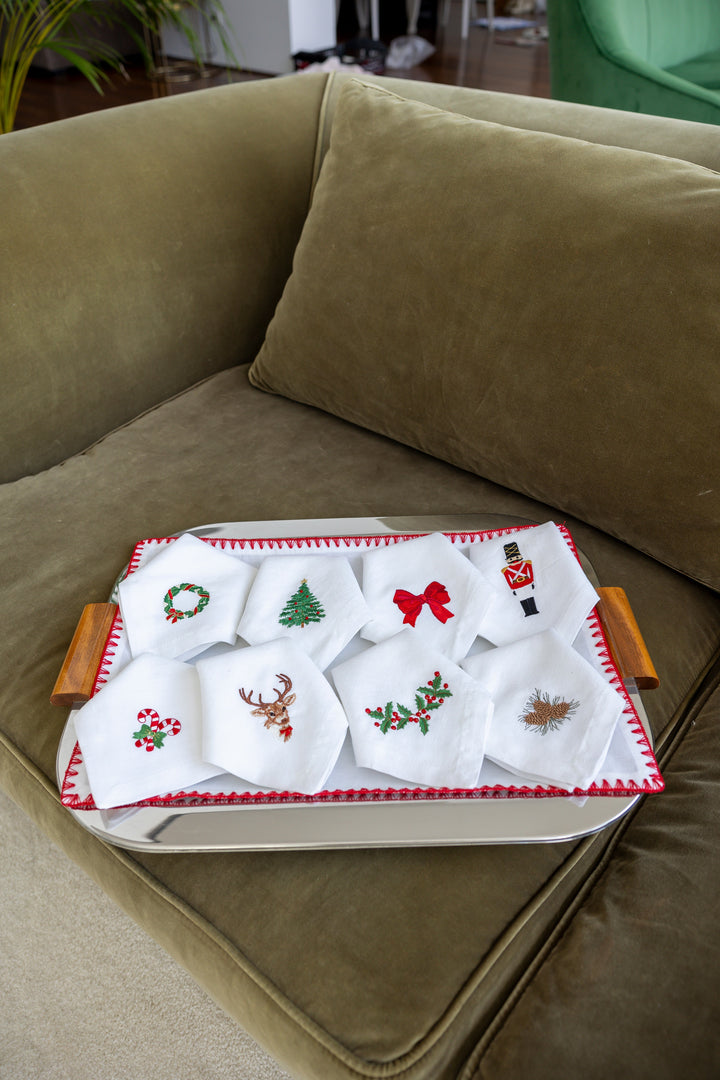 Holly Embroidered Linen Napkin