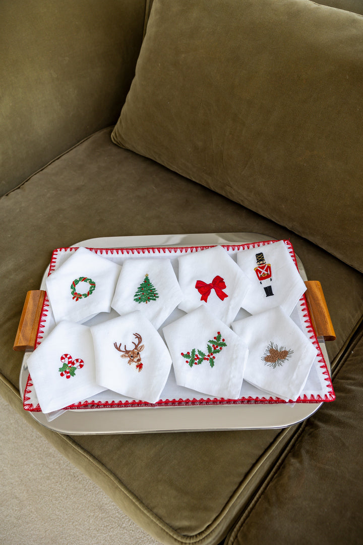 Christmas Wreath Embroidered Linen Napkin