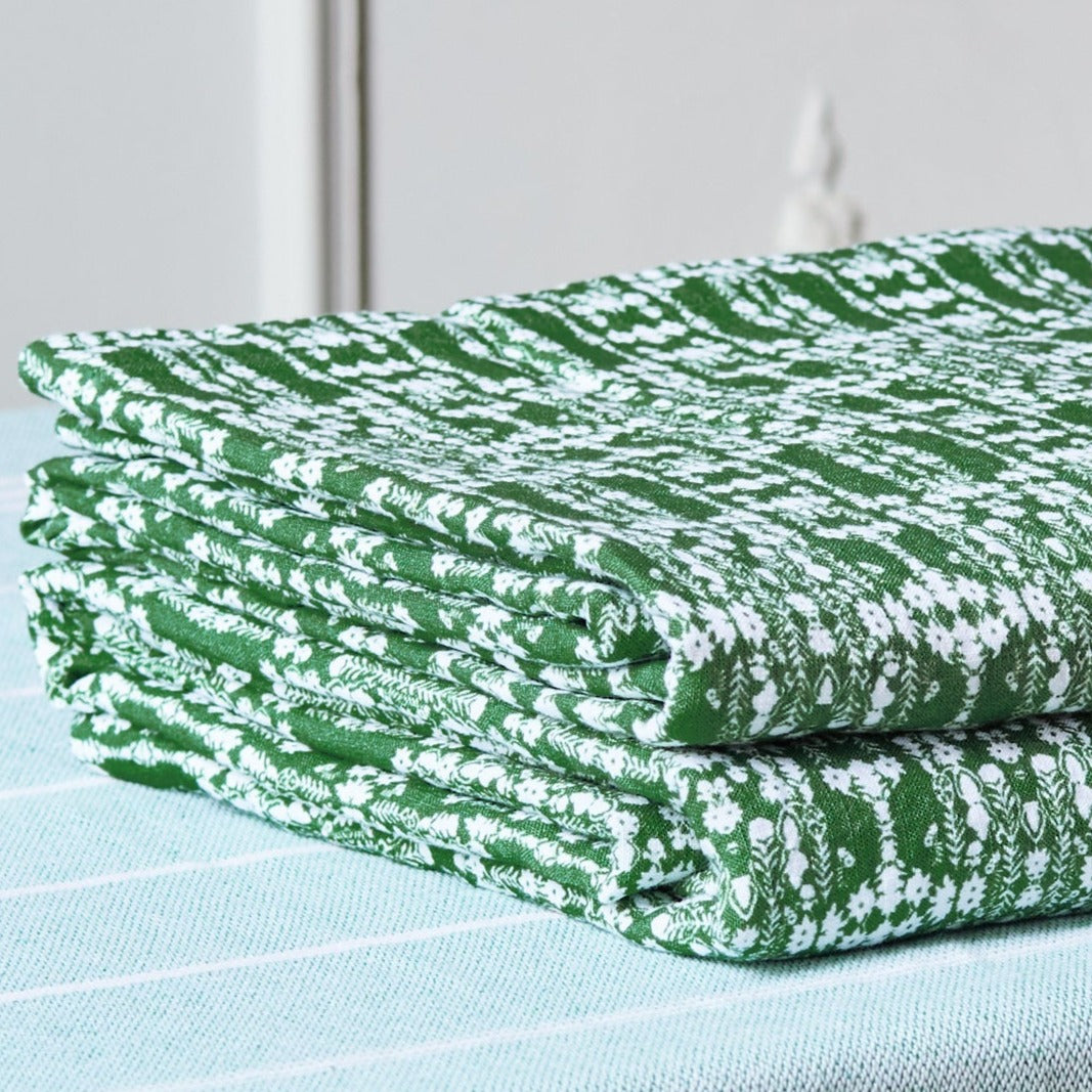 Pia Green Linen Tablecloth Closeup Detail