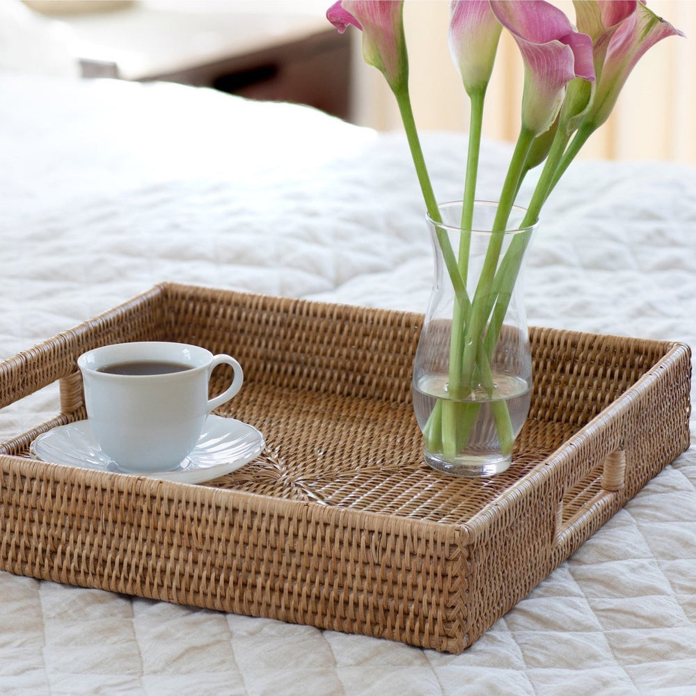 Honey Brown Rattan Square Serving Tray