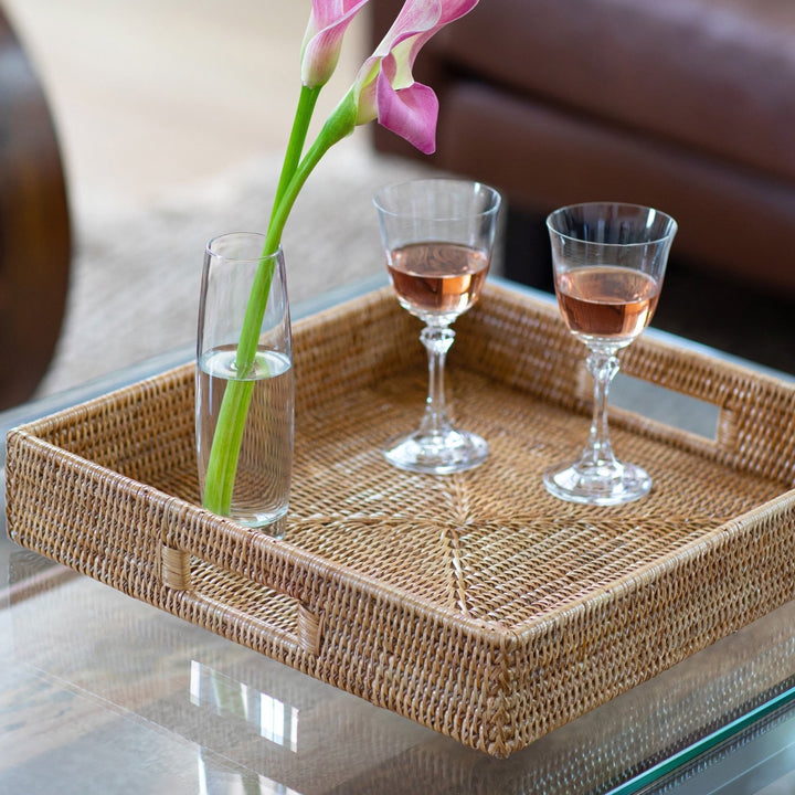 Honey Brown Rattan Square Serving Tray