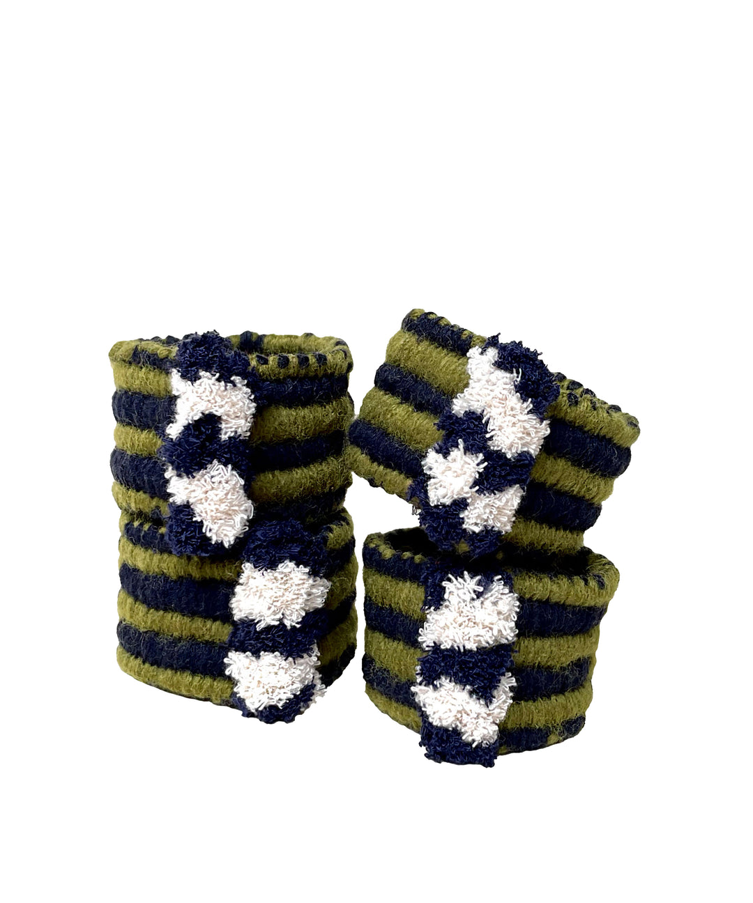 Moss Handwoven Napkin Rings - Striped Set of 4