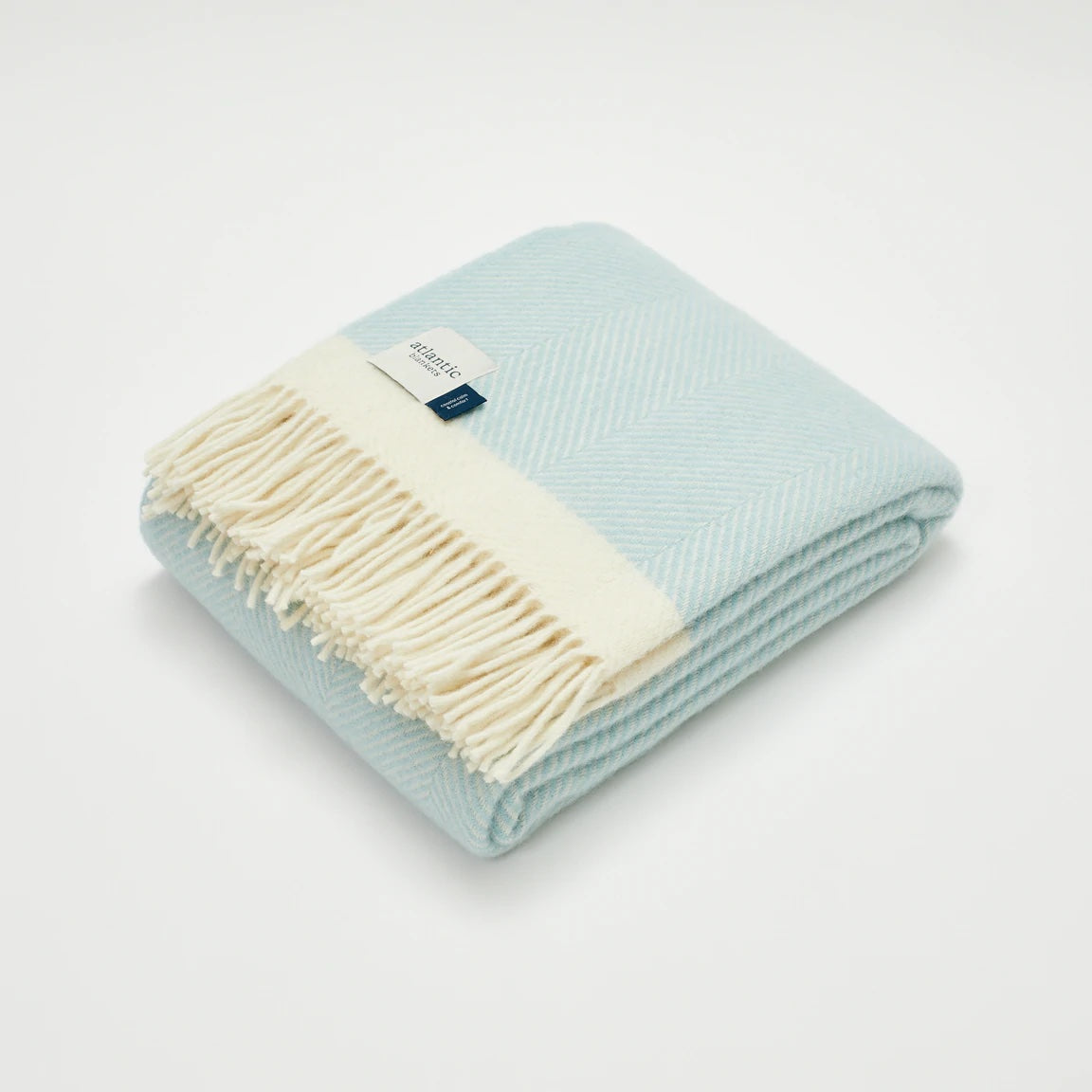 Light Duck Egg Blue Herringbone Wool Throw