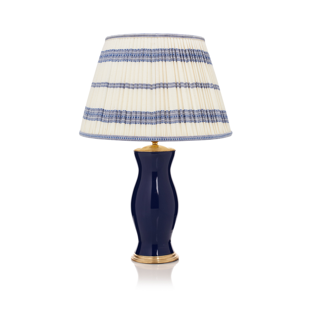 Embroidered Blue Stripe Pleated Lampshade