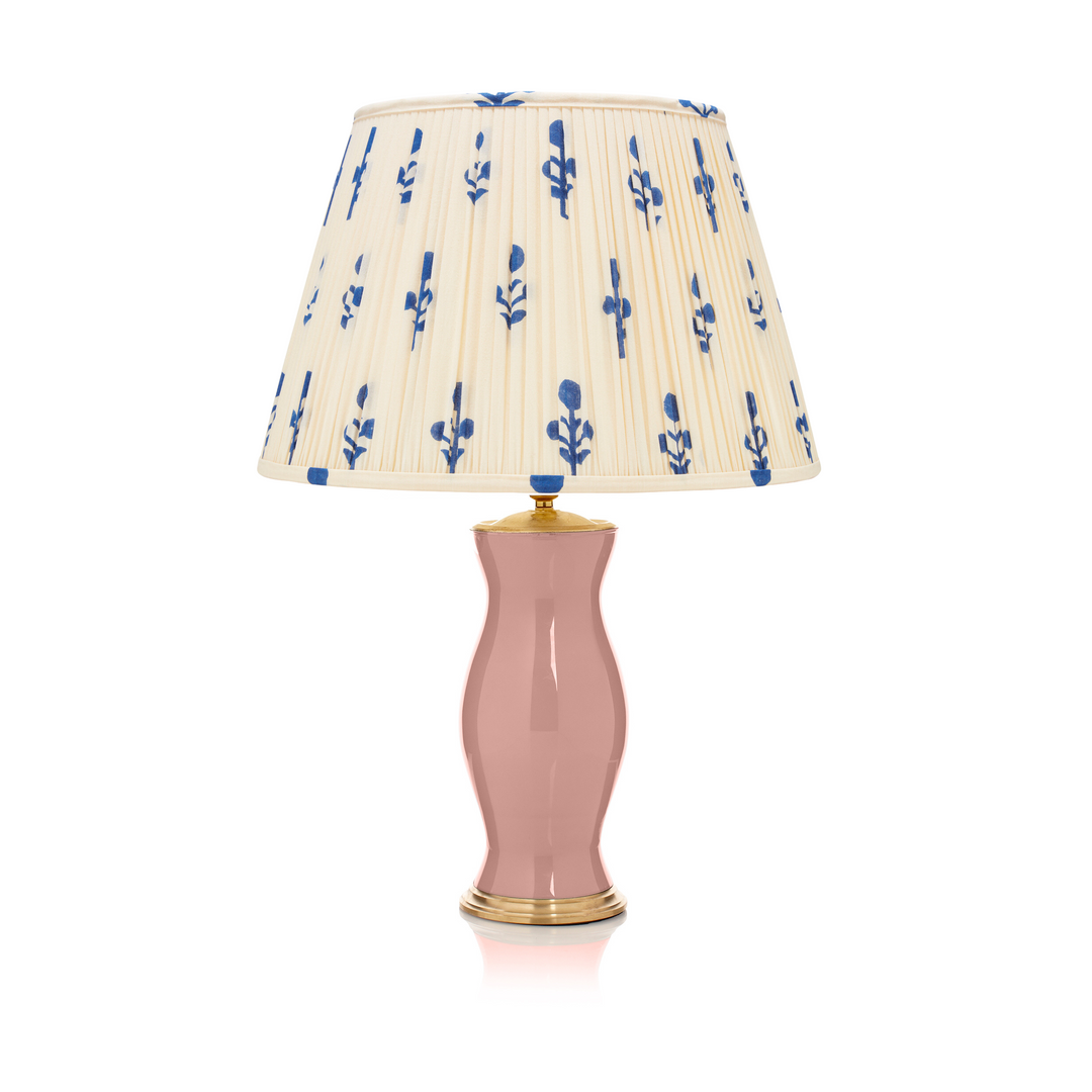 Blue Rose Pleated Lampshade & Blush Pink Table Lamp