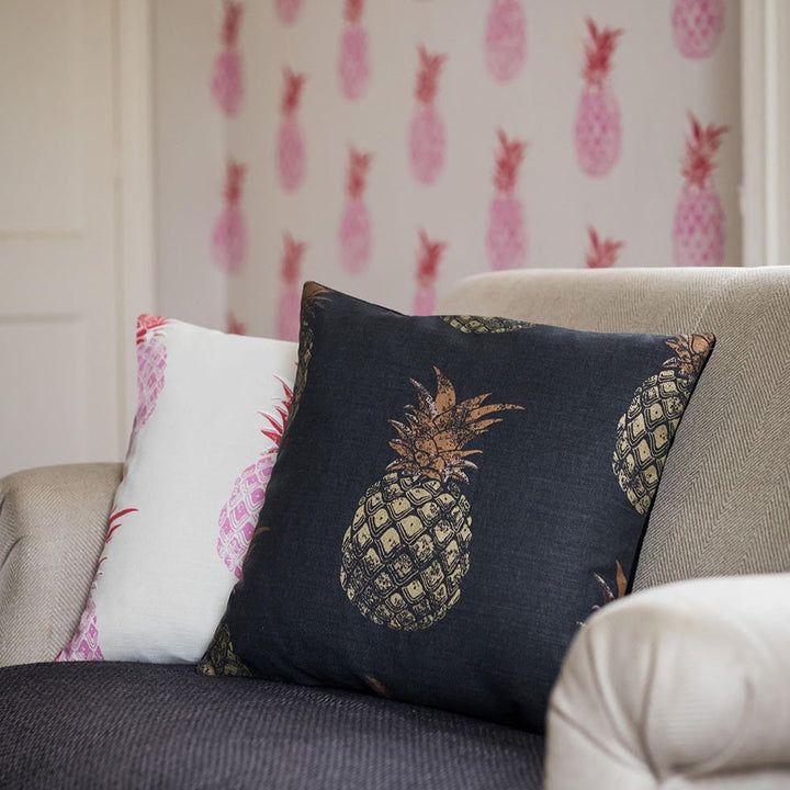 Pineapple Charcoal and Gold Cushion
