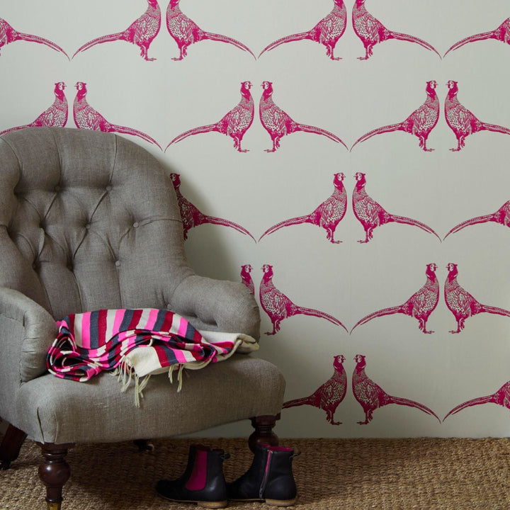 Barneby Gates Pheasant Wallpaper in Pink