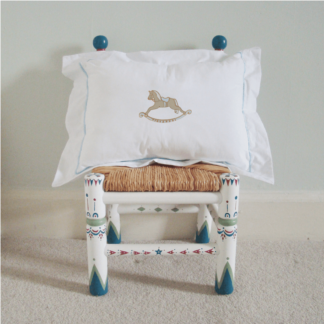 Blue Rocking Horse Embroidered Boudoir Pillow