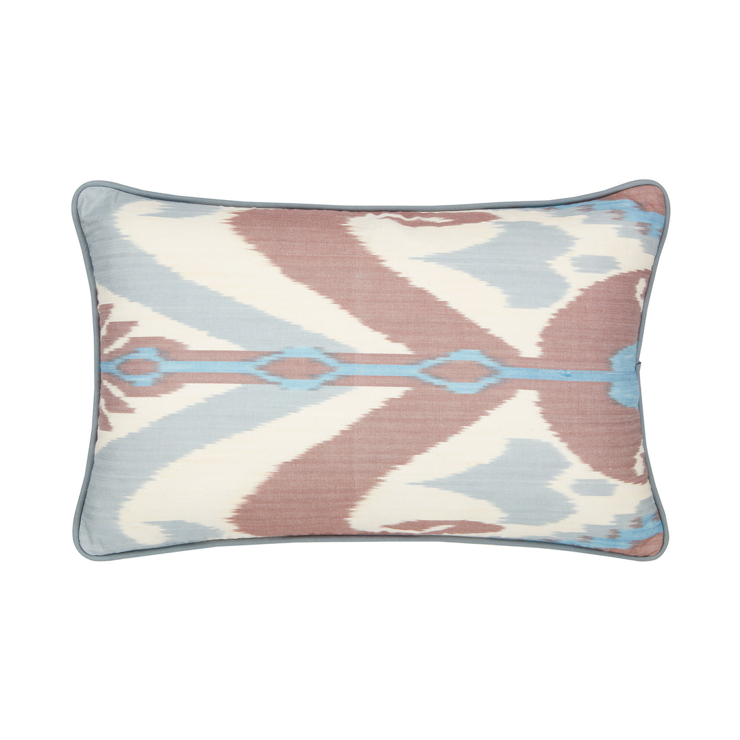 Blue and Terracotta Rectangular Ikat Cushion