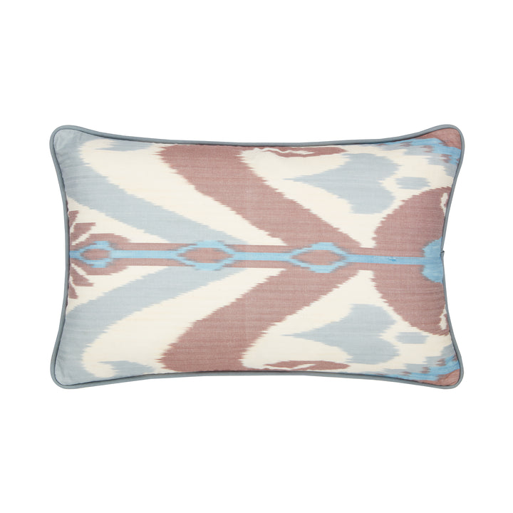 Blue and Terracotta Rectangular Ikat Cushion