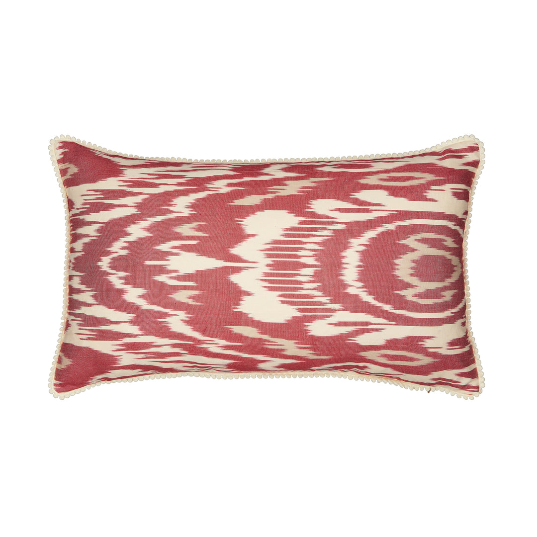 Burnt Red & Cream Rectangular Ikat Cushion