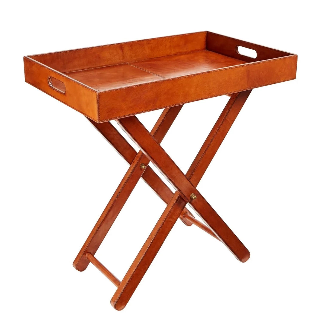 Tan Leather Butler Tray Table