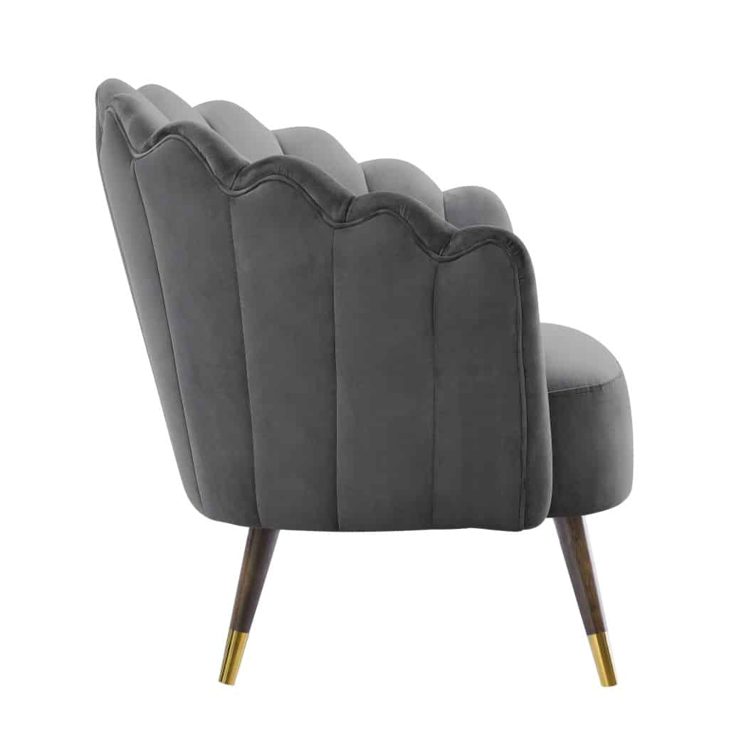 Camille Feather Grey Velvet Scalloped Chair