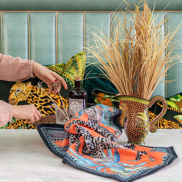 Cheetah Kings Tea Towel in Coral | Ardmore Design
