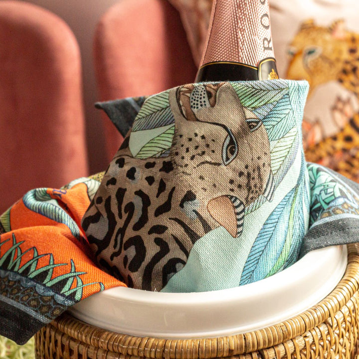 Cheetah Kings Tea Towel in Mist | Ardmore Design