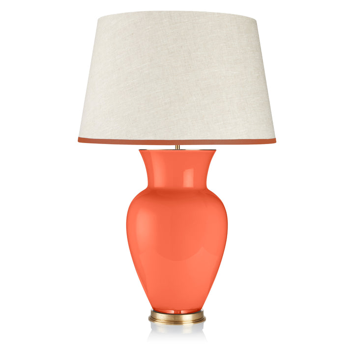 Stretched Linen Lampshade with Ribbed Coral Trim