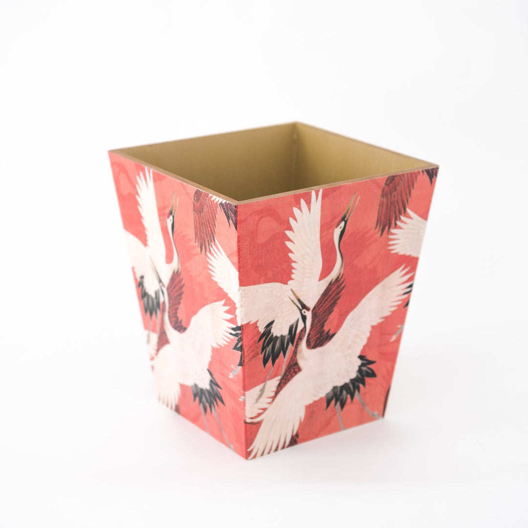 Red Crane Wooden Tissue Box Cover & Wastepaper Bin Set